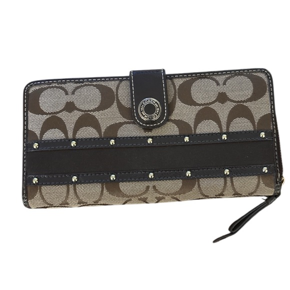 Coach Tan and Brown Wallet with Stud Accents - Picture 1 of 8